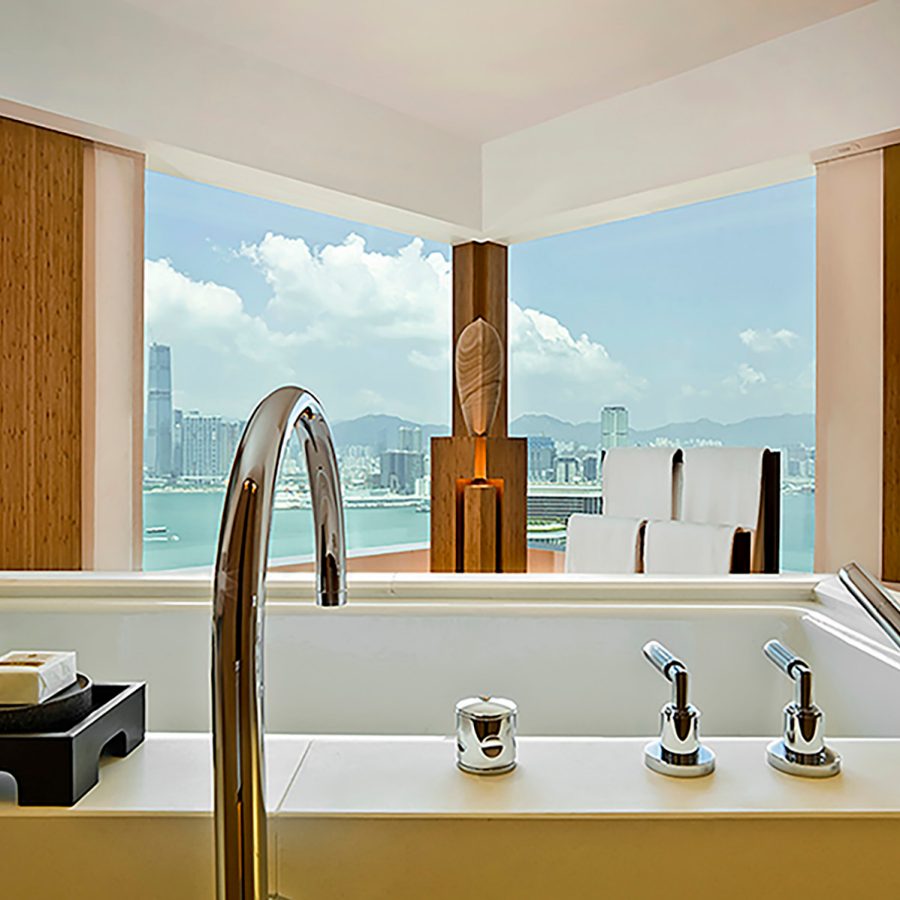 Bath tub with Victoria Harbour as backdrop